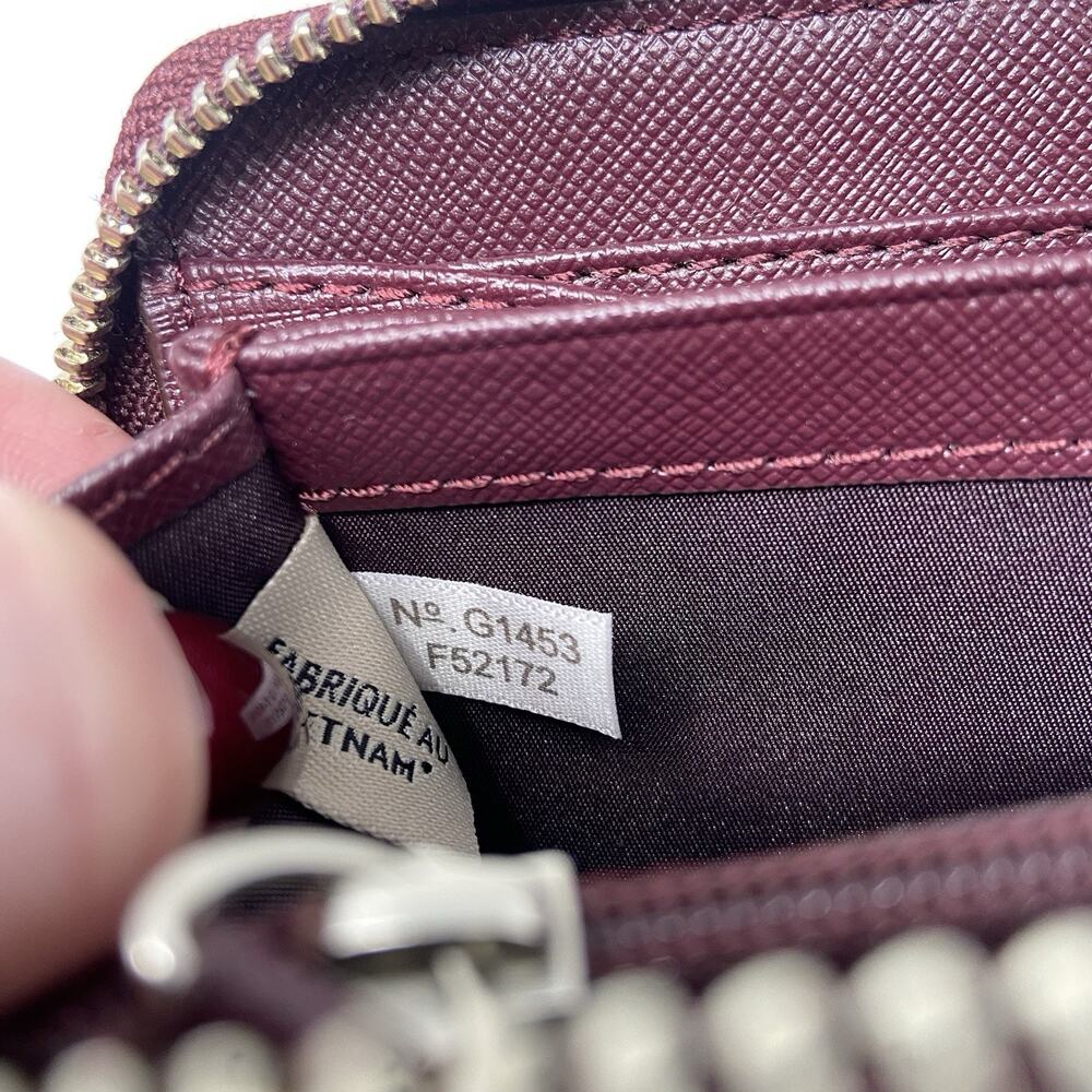 Coach Darcy Burgundy Grosgrain Leather Bow Accordion Zip-Around Wallet Org $275 - Picture 9 of 9